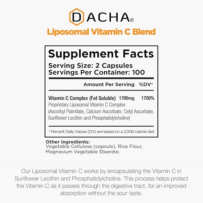 DACHA Natural Liposomal Vitamin C 1700mg, 200 200 Capsules,