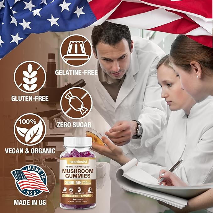 2 Packs 3000MG Mushroom Complex Gummies 10 Blend - Lion's Mane Gummies for Adults, Cordyceps, Shiitake, Reishi, Chaga, Brain, Immune Support & Stress Relief, Energy Mushroom Supplement for Men & Women