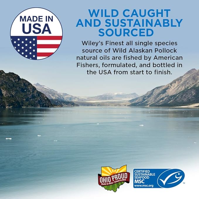 Wiley's Finest Wild Alaskan Fish Oil 1000mg Omega-3s, Omega-3s, SQF-Certified 120 Softgels (120 Servings)