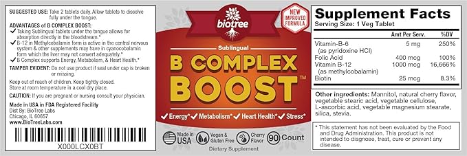 Vitamin B12 Sublingual B Complex Energy B12 Methylcobalamin B6 Biotin 100% Caffeine