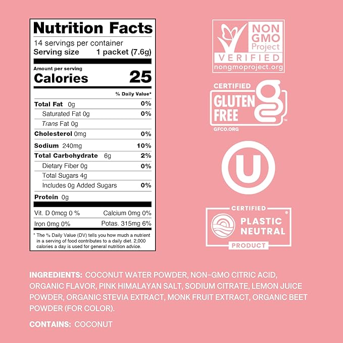 Cure Hydration | Plant-Based Electrolyte Drink Mix | No Added Sugar | FSA & HSA | Dehydration Relief Powder Made with Coconut Water | Non-GMO | Vegan | Pouch of 14 Packets - Strawberry Kiwi