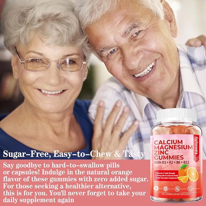 Sugar Free Calcium Magnesium Zinc Supplement D3 & B12 for (120 Counts)