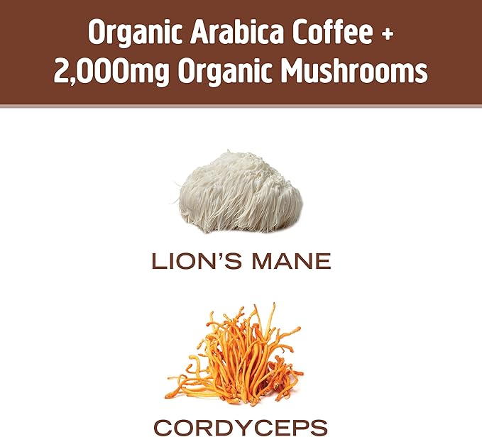 OM MUSHROOM SUPERFOOD Coffee Blend Mushroom Powder, 6.24 Ounce Canister, 30 Servings, Organic Arabica Beans, Lion's Mane, Cordyceps, Turkey Tail, Ginkgo Biloba, Supports Energy and Focus