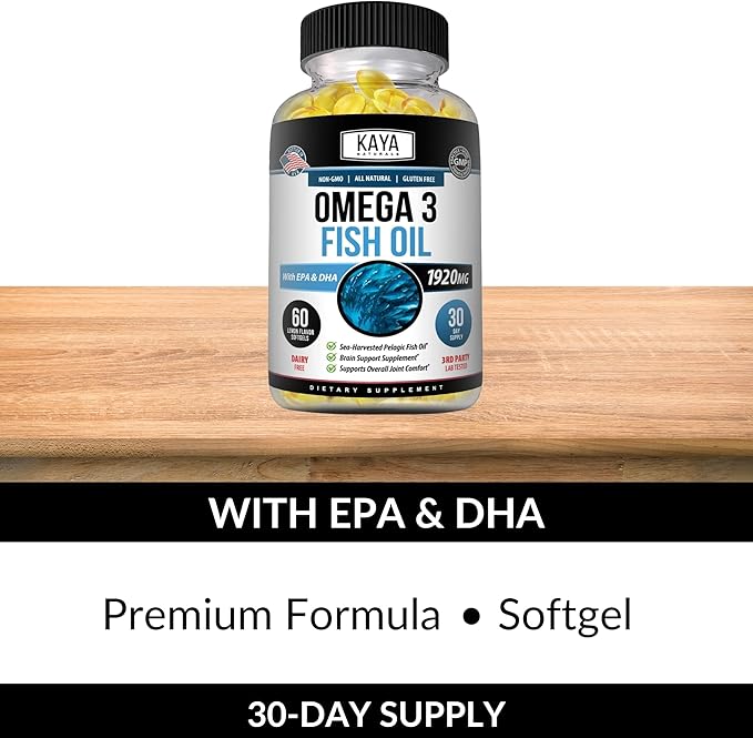 Kaya Naturals Omega 3 Supplement 3 Fish 100% Pure 3 Vitamins 60 Count