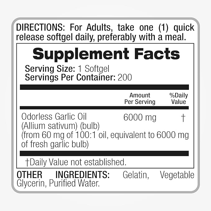 Lab | garlic pills |6000 mg 200 softgels 200 capsules