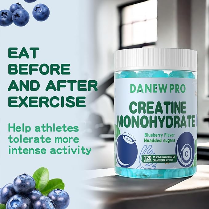 Creatine Monohydrate Gummies 5000mg for Men & Women, Creatine Monohydrate for Muscle Strength, Muscle Builder, Energy Boost, Pre-Workout Supplement(120 Count)-Blueberry Flavor