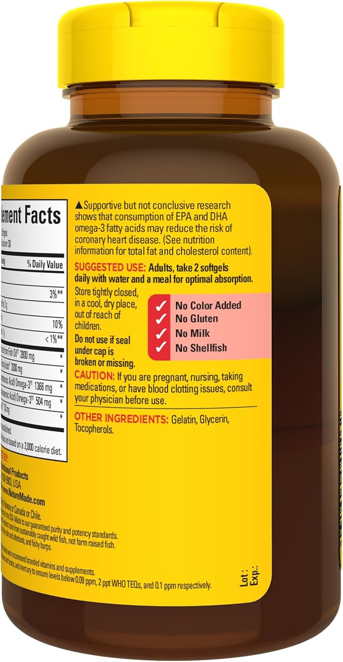 Nature Made Extra Strength Omega 3 2800 mg 3 Supplement 60 Softgels, 30 Day
