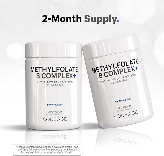 Codeage Methylfolate B Complex Supplements 5 MTHF, 1000mcg Methylated B12, Riboflavin, B6, Methylation 2 Months 120 Capsules