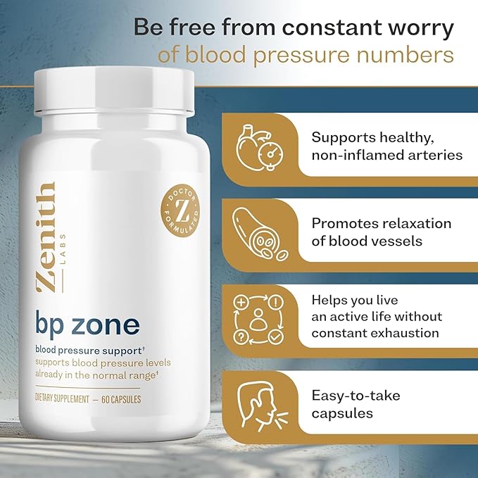 Zenith Labs BP Zone Natural Blood Pressure Supplement Advanced Formula Blood Pressure Capsules - Herbal Extract Pills to Help Lower BP Naturally - Circulatory, Cardiovascular Health Support - 6 Pack