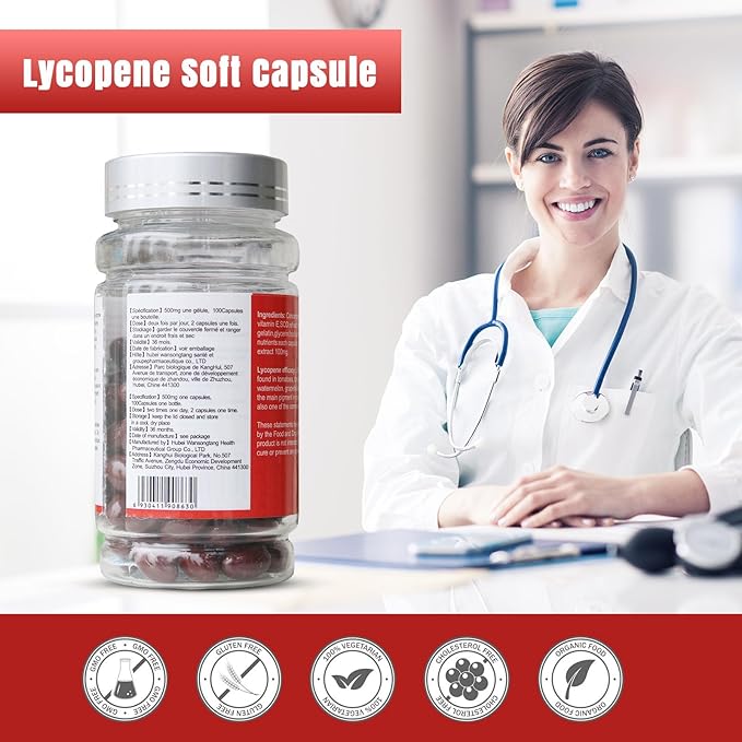 AIHIYO Lycopene Soft Capsule, 100mg Tomato Supplement Extract, Organic Complex Formula, 500mg Per Capsule, 100 Softgel