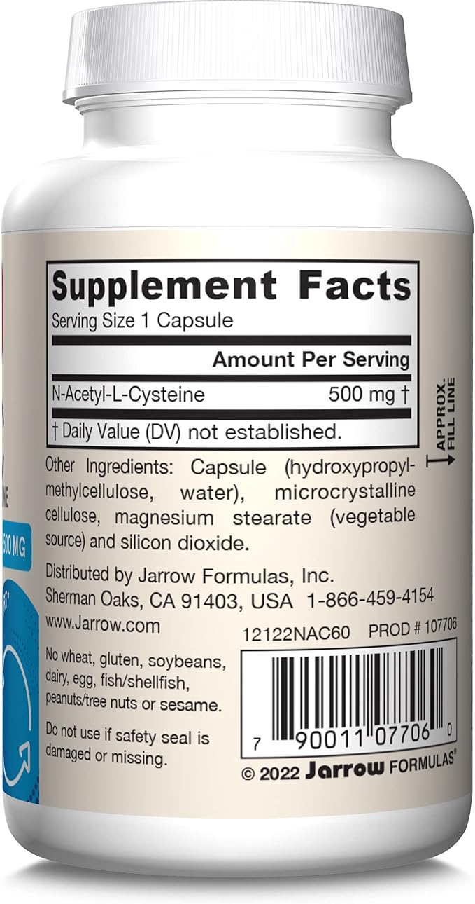 Jarrow Formulas N-A-C 500 mg, Dietary 60 Veggie 60 Day