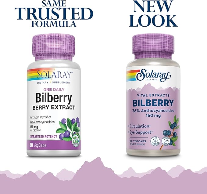 Solaray Bilberry Extract 160 mg, Eye 36% Anthocyanosides 30 VegCaps