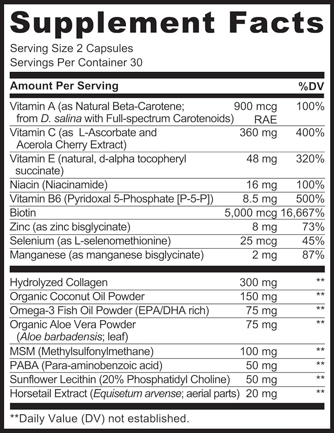 NATURELO Hair, Skin and Nails Vitamins 5000 mcg 60 Capsules