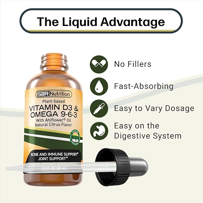 SBR Nutrition Plant-Based Vitamin D3 and 3-6-9 Liquid 2oz (60mL), (60mL), 30 30 Servings