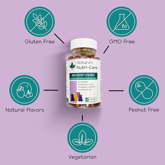 Nature's Nutri-Care Kids Gummy Vitamins - Kid Multivitamin Gummies with Vitamin C & D, Folate & Zinc Vitamins for Immunity Support, Grow & Gain Toddler Smart Focus