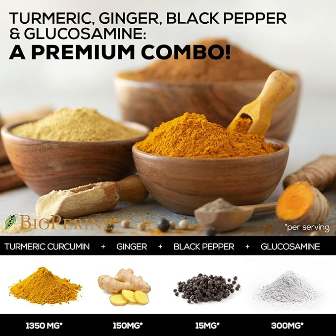 Turmeric Curcumin with BioPerine, Ginger & 95% Curcuminoids 2000mg Black 120 Capsules