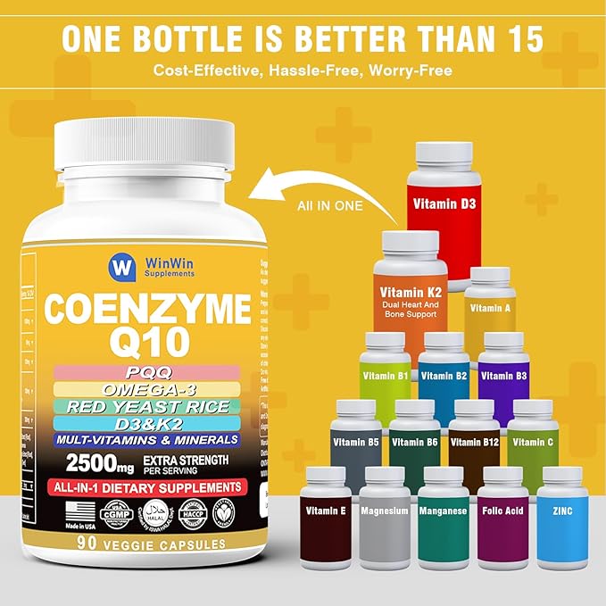 CoQ10 | Coenzyme Q10 1000mg PQQ 3 Fish D3 K2 K2 & 90 Capsules