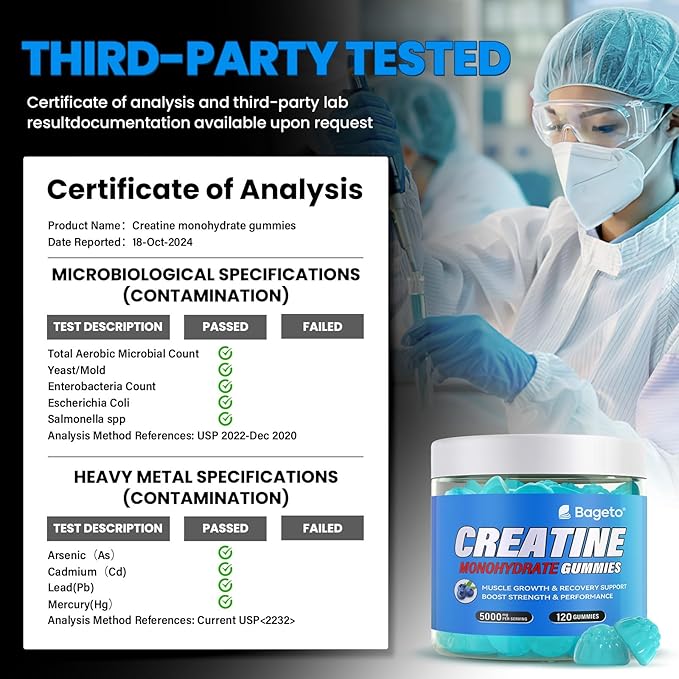 Creatine Monohydrate Gummies 5000mg for Men & Women, Gomitas de Creatina 5g Creatine Monohydrate, 0g Sugar Chewables Creatine Pre-Work Out for Muscle Strength, Vegan,120 Count (120 Count, Blueberry)