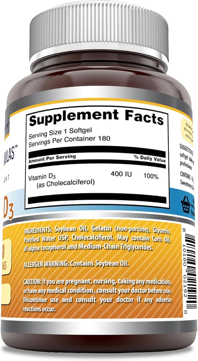 Amazing Formulas Vitamin D3 400 IU 180 Softgels
