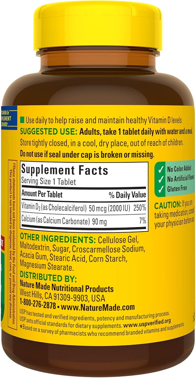 Nature Made Vitamin D3 2000 IU (50 mcg), 400 Tablets, 400 Day