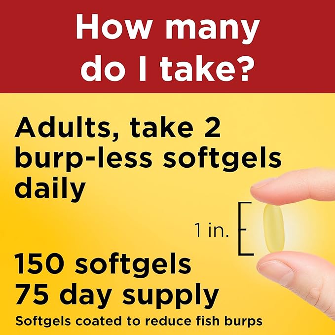 Nature Made Burp Less Fish Oil 1000 mg 3 Fish 3 Supplement 150 Softgels, 75 Day