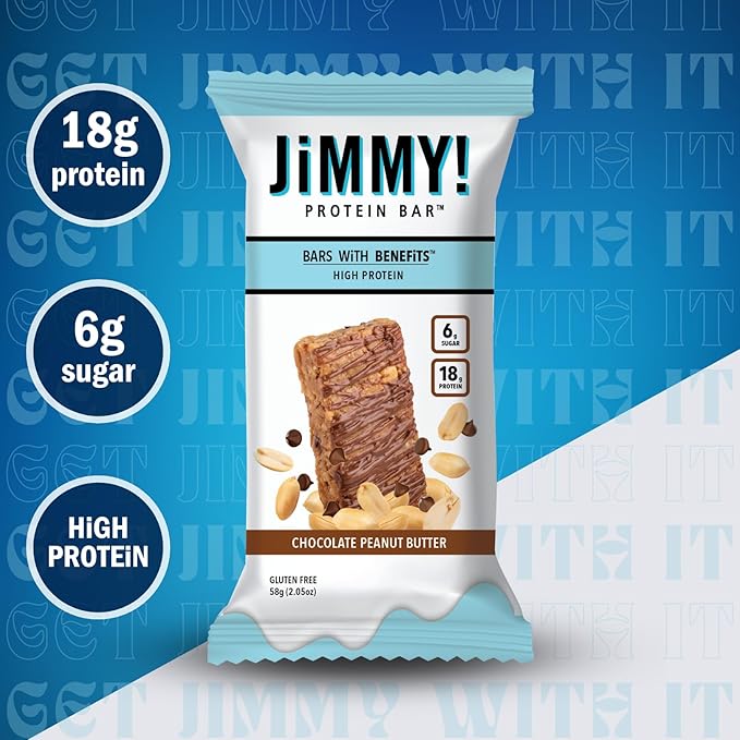 JiMMY! Protein Bar, Chocolate Peanut Butter, 12 Count 18g of
