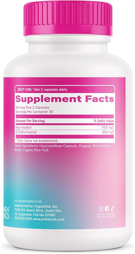 Pink Stork Myo-Inositol & D-Chiro Inositol: 3.6:1 Blend to Support Fertility, Hormone Balance for Women - Ovarian Function, Ovulation, Conception, and Period Support Supplement - 60 Capsules