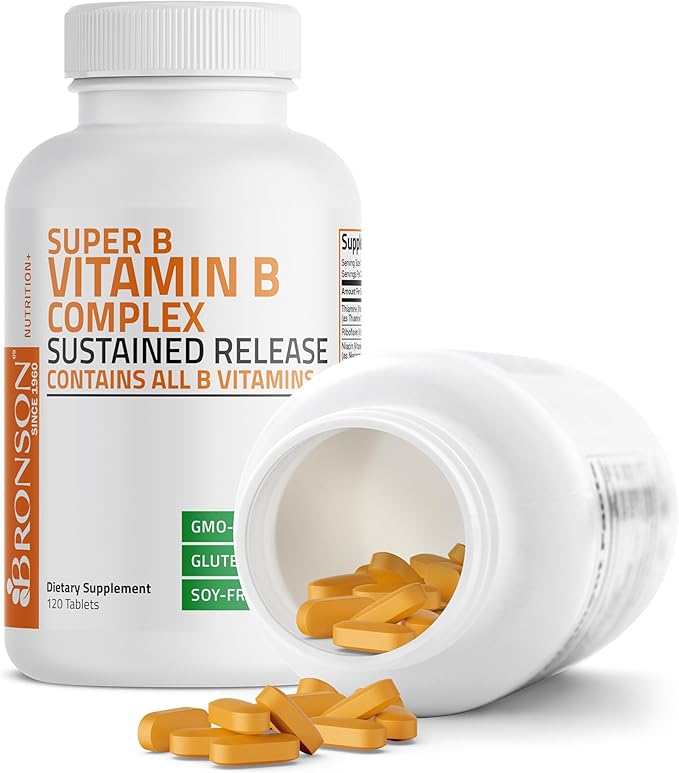 Bronson Super B Vitamin B Complex B1, B2, B2, B3, B3, B6, B6, B9 B9 - B12) Contains 120 Tablets