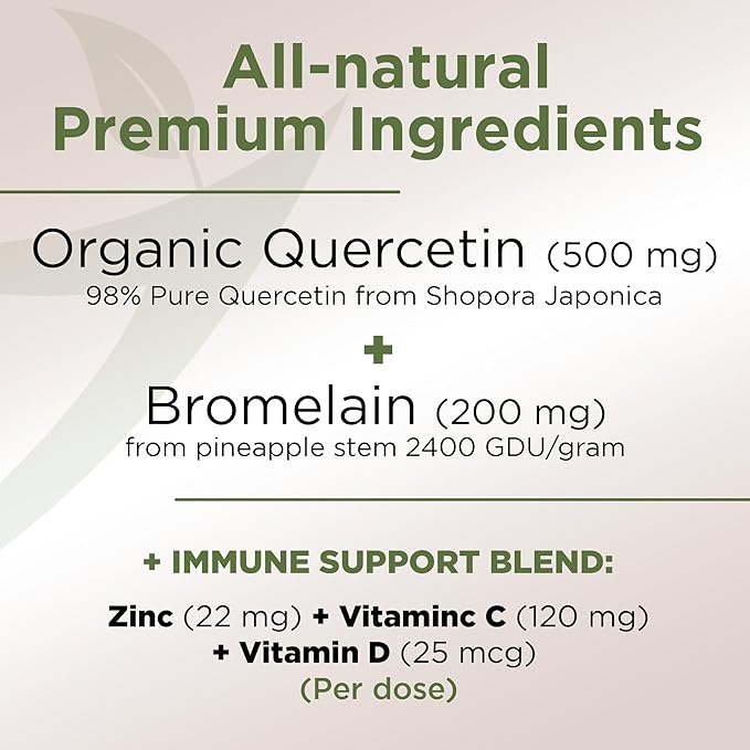 Organic quercetin, Quercetin with Bromelain, quercetin 500mg, quercetin d3, zinc