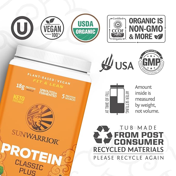 Sunwarrior Vegan Organic Protein Powder Plant-based 5 Superfood 30 Servings
