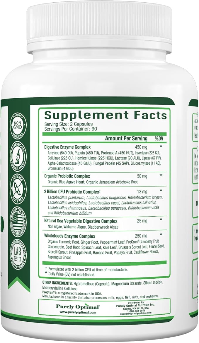 Purely Optimal Premium Digestive Enzymes Plus 180 Capsules
