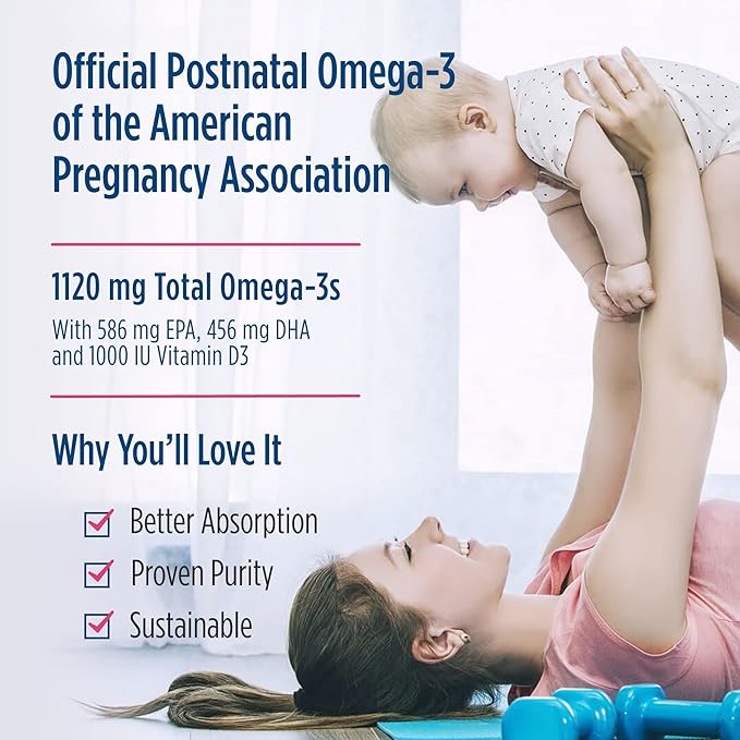 Nordic Naturals Postnatal Omega-3, Lemon 60 Soft 1120 Total Omega-3 + 1000 IU D3 - 30 Servings
