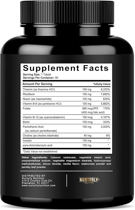 Vitamin B Complex B1, B2, B2, B3, B3, B5, B5, B6, B6, B7, B7, B9, B9, B12 B12 and 180 Tablets