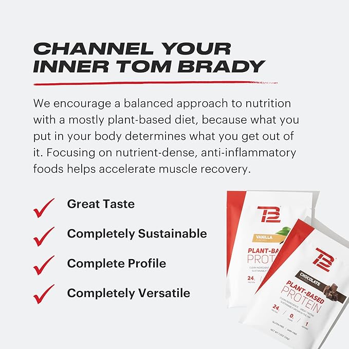 TB12 Plant Based Protein Powder by 24g of (1.12 Ounce 12 Pack)