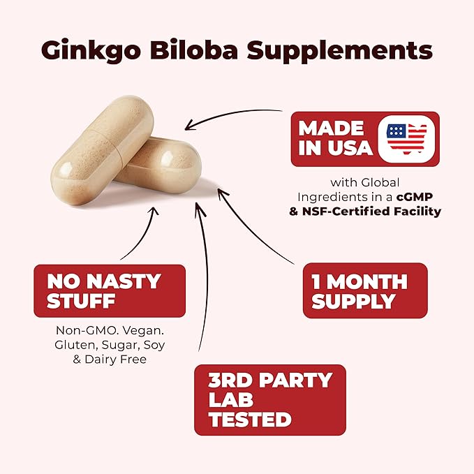Ginseng + Ginkgo Biloba Supplements. Extra 800mg + 600mg + 120mg