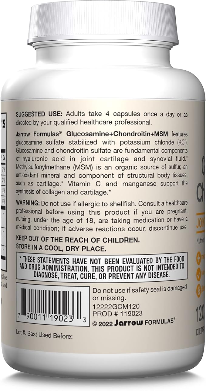 Jarrow Formulas Glucosamine + Chondroitin + 30 Capsules, 120 Day