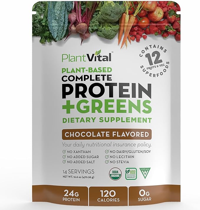 PlantVital Vegan Protein Powder Plant Based, 24g/0g sugar, 12 Superfoods, Keto-Friendly,16oz