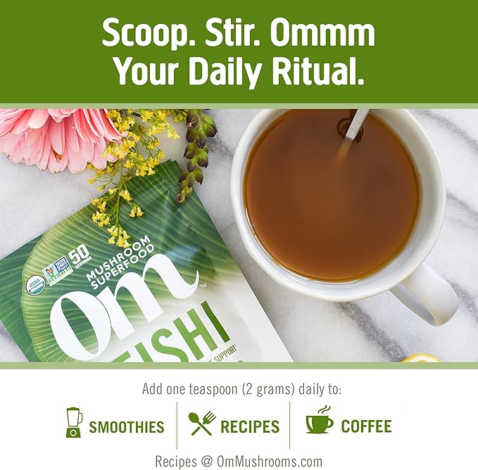 Om Mushroom Superfood Reishi Organic Mushroom Powder, 7.05 Ounce Pouch, 100 Servings, Adaptogen, Stress & Immune Support, Superfood Mushroom Supplement