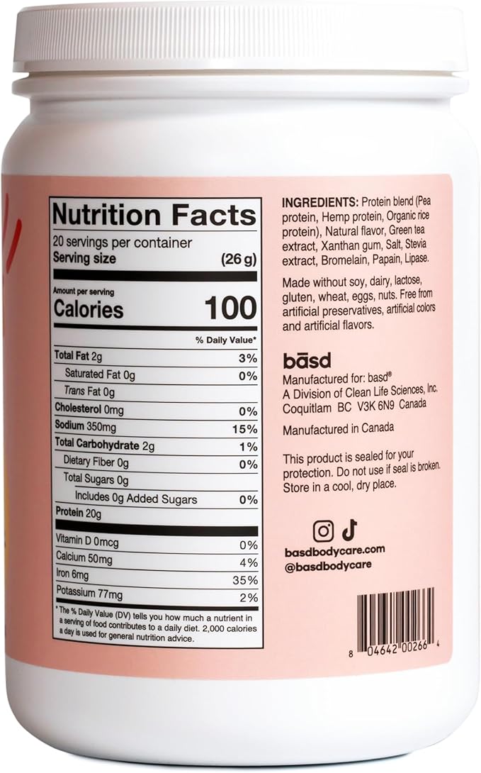 basd Energizing Protein, Vanilla Shake 20g Protein, 100mg Caffeine, 20 Servings, 512g Tub