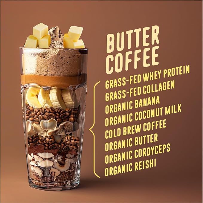 FlavCity Protein Powder Smoothie, Butter Coffee 100% Grass-Fed (25g of (33.02 oz)