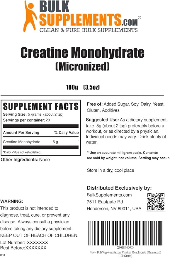 BulkSupplements.com Creatine Monohydrate Powder 5g (5000mg) (5000mg) per 100g (3.5 (3.5 oz) 1)