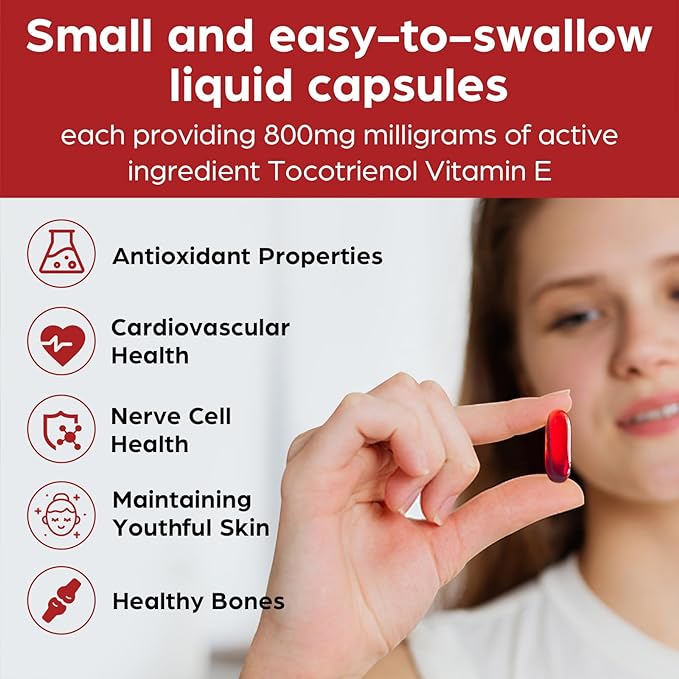 Tocotrienol Supplement Full Spectrum, Cutting-edge Fusion 800mg,Powerful Antioxidant,Cardiovascular,Highest 60 Liquid-Filled