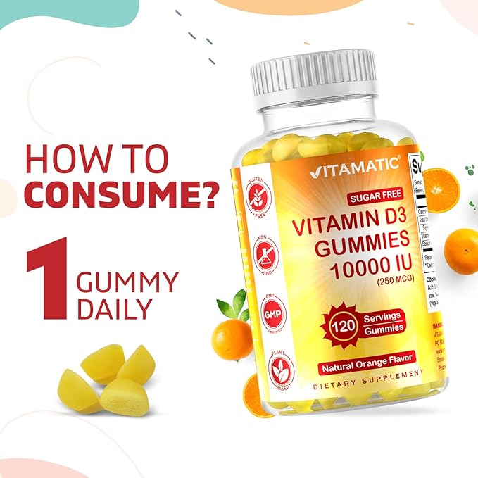 Vitamatic Sugar Free Vitamin D3 10000 IU 120 Pectin 120 Servings