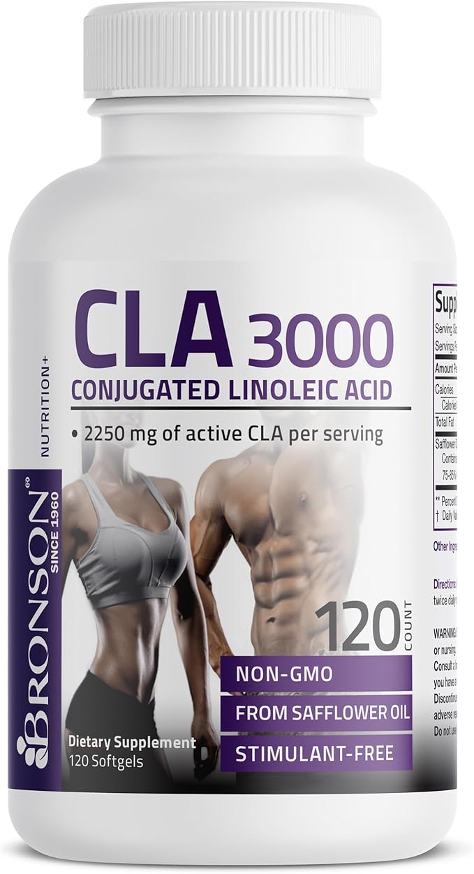 Bronson CLA 3000 Extra High Potency Supports Healthy Weight Management Lean Muscle Mass Non-Stimulating Conjugated Linoleic Acid 120 Softgels