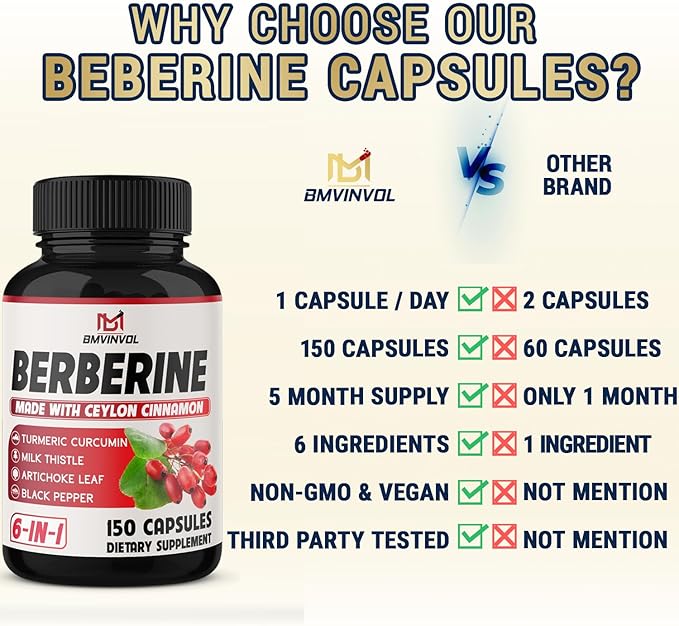 150 Capsules Berberine Supplement with Ceylon 5 Month