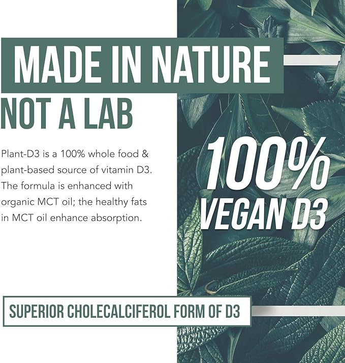 Organic Vitamin D3 10,000 IU - Plant D3, Vegan, Max Strength Sublingual Liquid D3 Drops - 200% Higher Absorption, 100% Plant-Based Cholecalciferol Form & Vegan D3, Adjustable Dosing (1oz - 2 Pack)