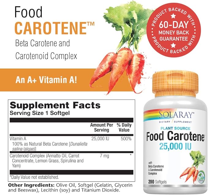 Solaray Food Carotene, Vitamin A as 25000IU Carotenoids (076280041217) (200 (200 CT)