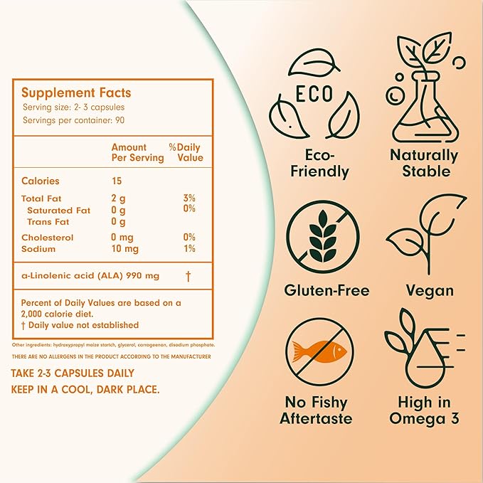 Vegan Omega 3 Capsule Supplement, Plant-Based 3 Fish 90 Capsules 3 Fatty