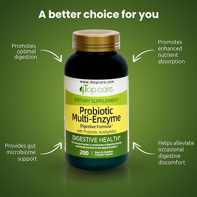 Probiotic Multi-Enzyme - Digestive Health Supplement 200 Count