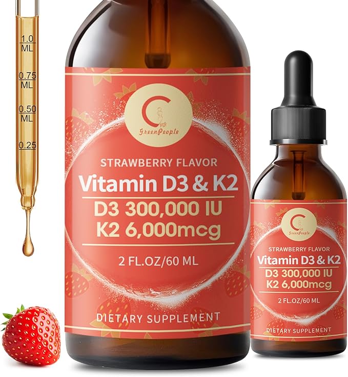 GPGP GreenPeople Vitamin D3 K2 Drops with MCT Oil 10000 IU - Maximum Strength Vitamin D Liquid, No Fillers, Non-GMO Liquid D3 for Faster Absorption and Immune Support (4 Fl OZ)